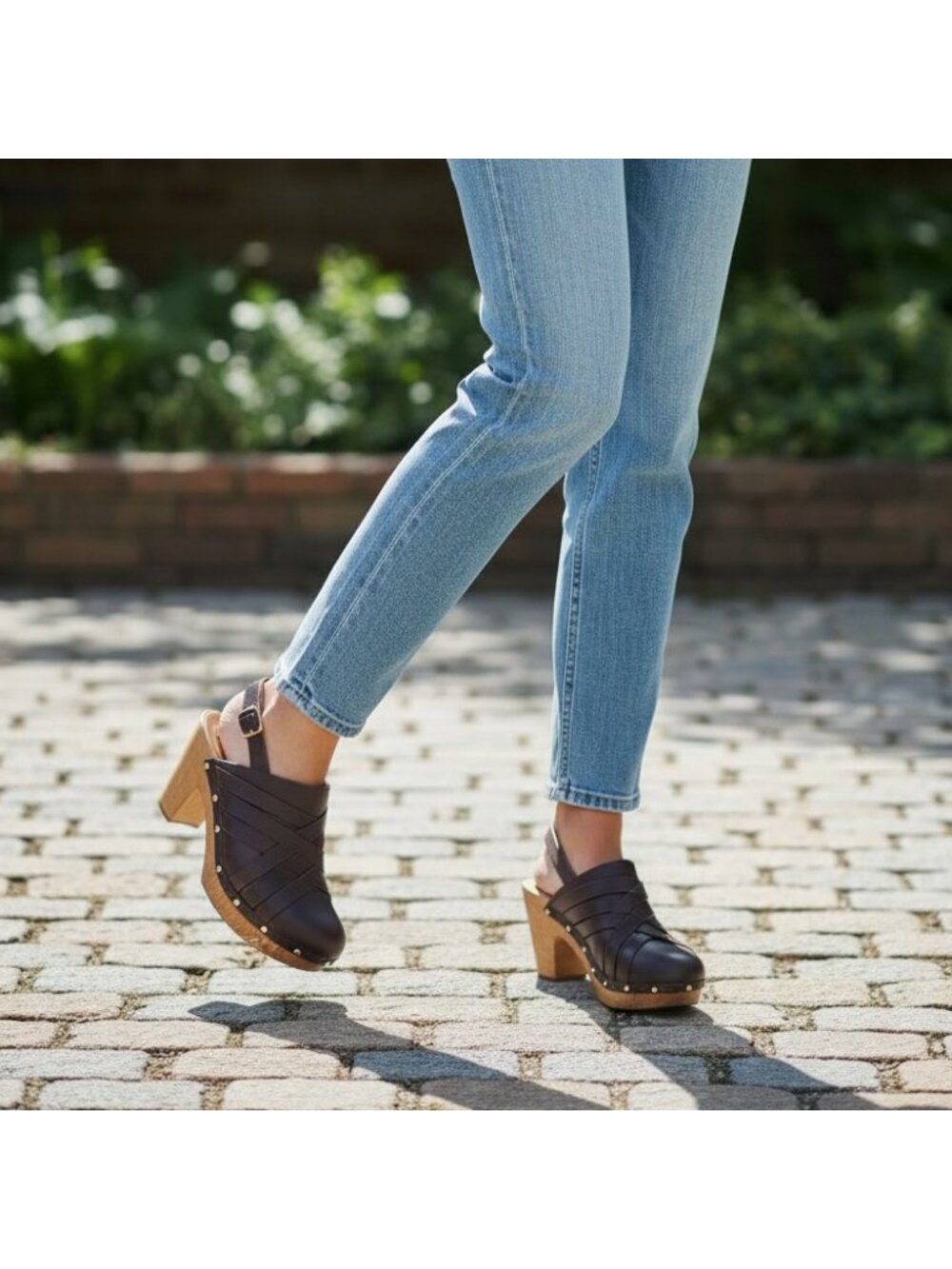 New Directions Gilda Clogs 8.5M Brown Platform Slingback Studded Boho Heels